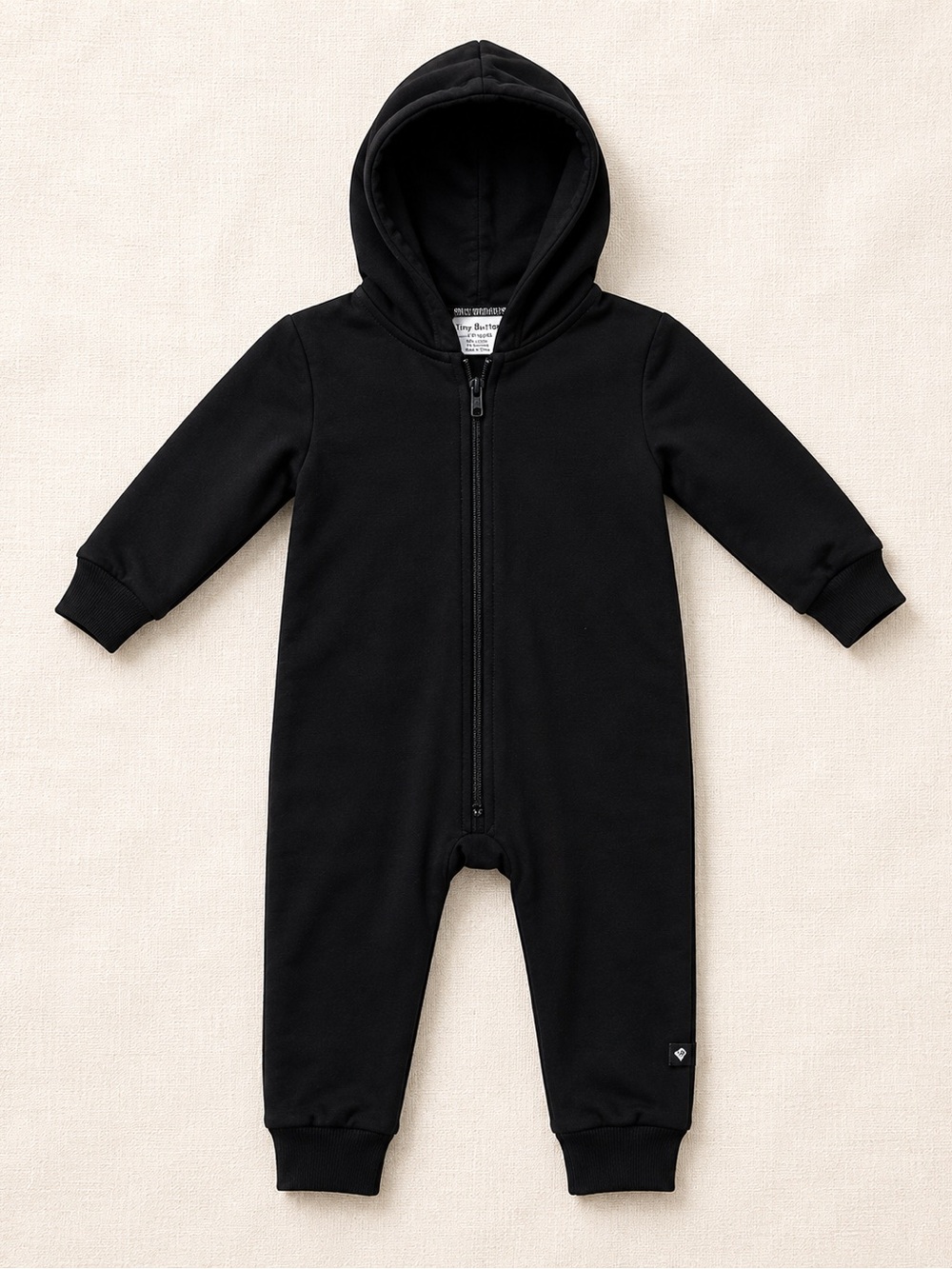 Tiny Button Apparel TBA Black Hooded Zip-Up Romper for Kids / Small Shop